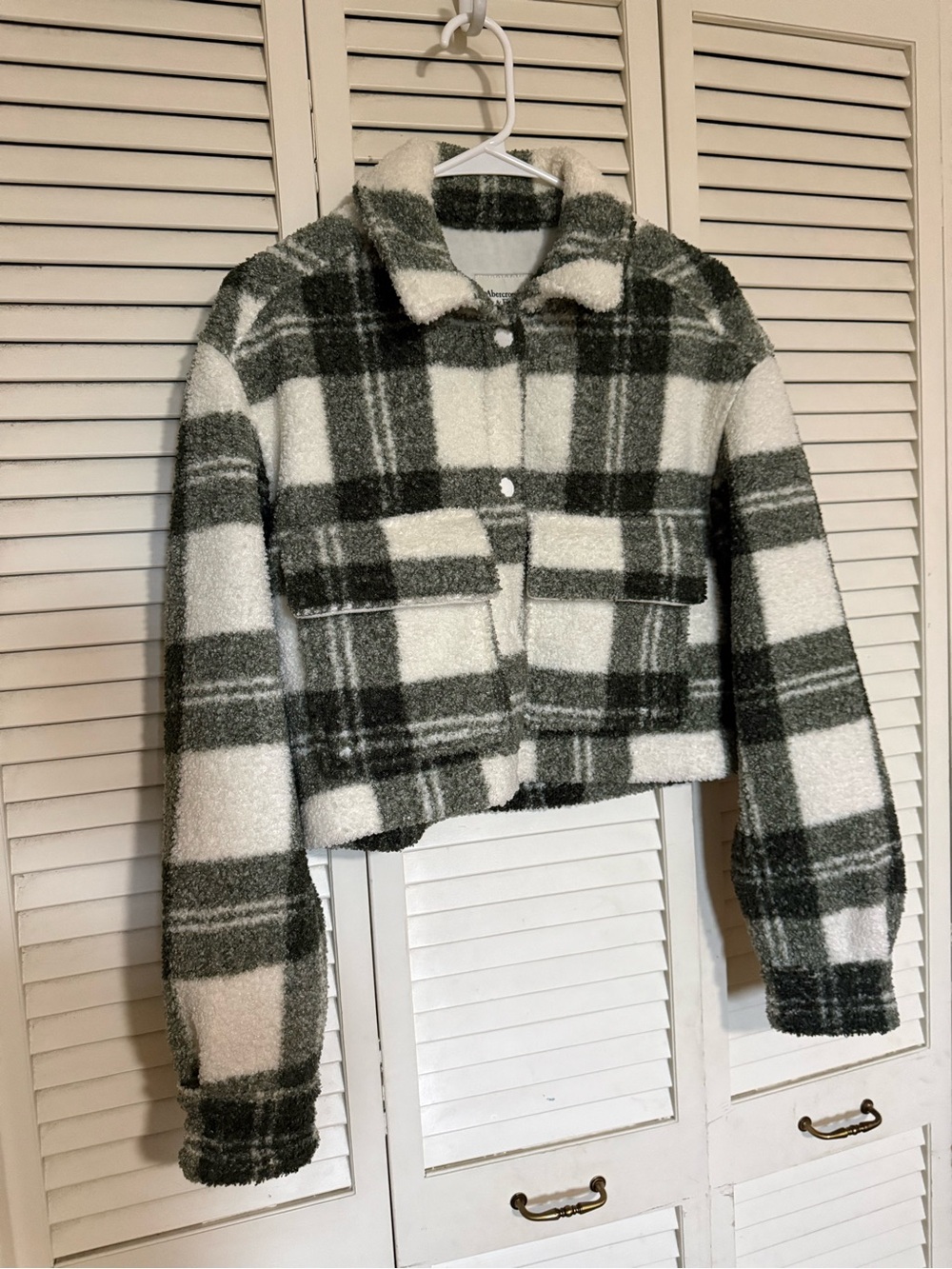 Abercrombie & Fitch Green and White Plaid Teddy Jacket